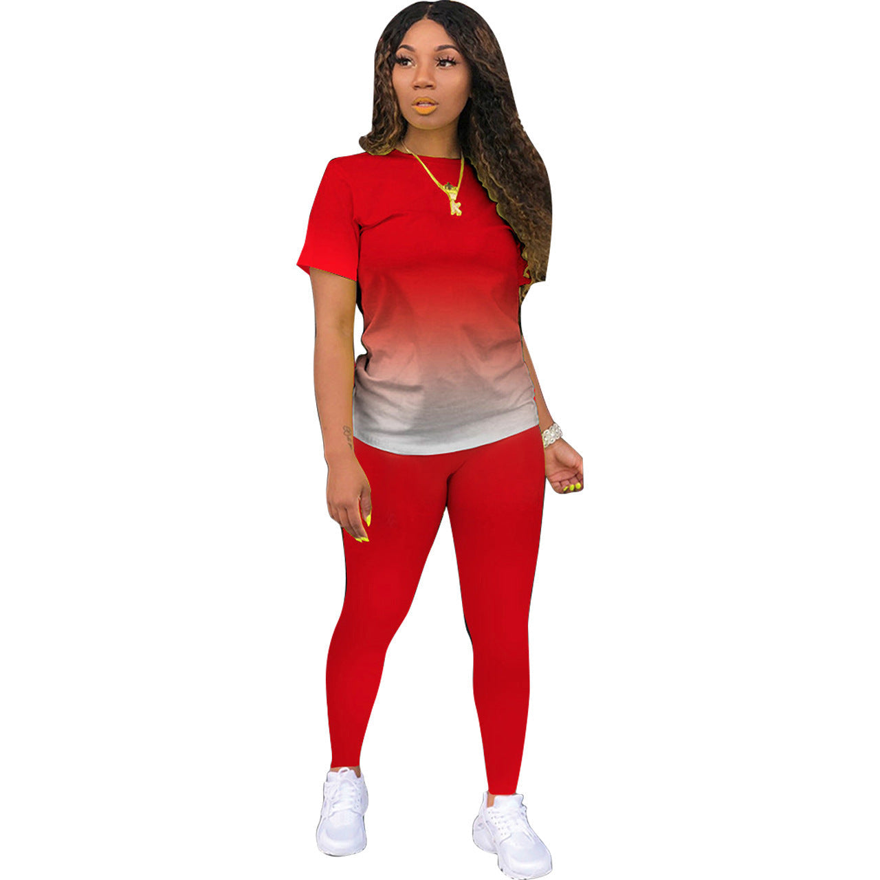 Completo donna di moda Valstrend con stampa digitale a gradiente, due pezzi casual e alla moda, ideale per look eleganti e confortevoli.