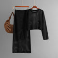 Gonna donna con gonna lunga a maglia a rete, stile fashion, marca Valstrend, indossata in un'ambientazione moderna.