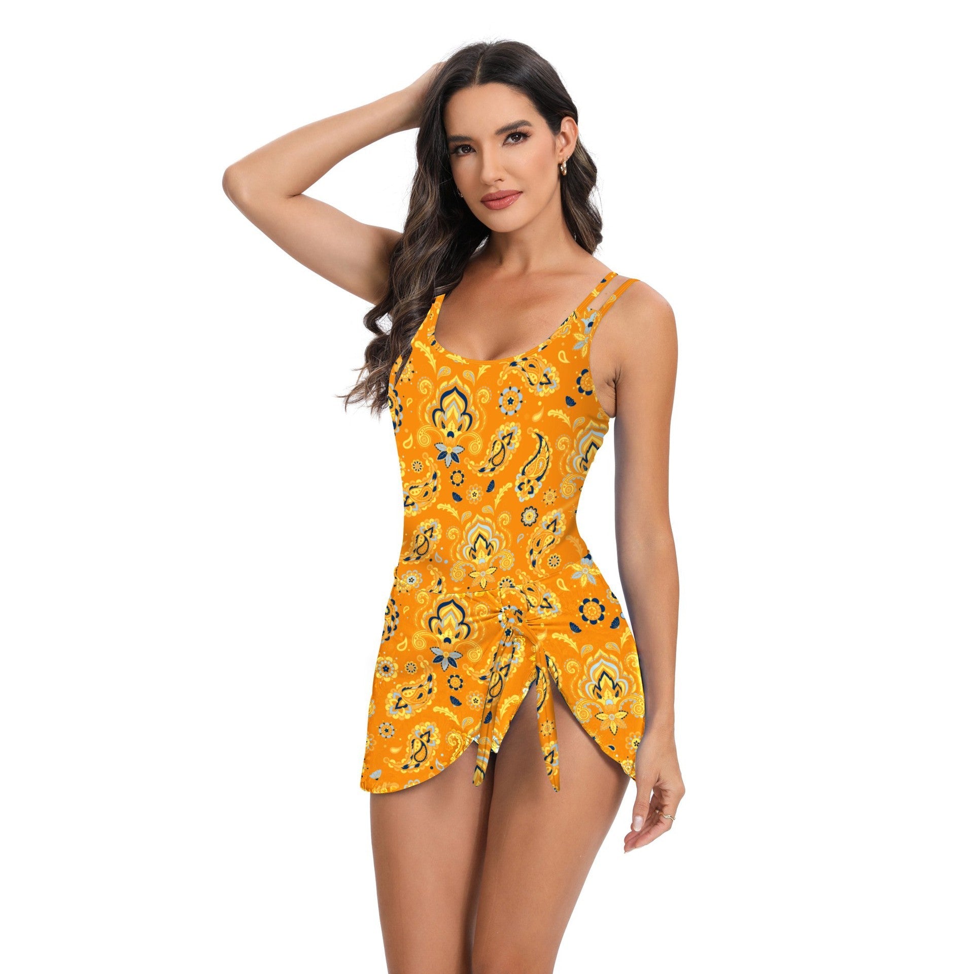 Costume da bagno intero plus size Valstrend con stampa, vita alta e design conservatore per donna, costume da mare elegante e confortevole.