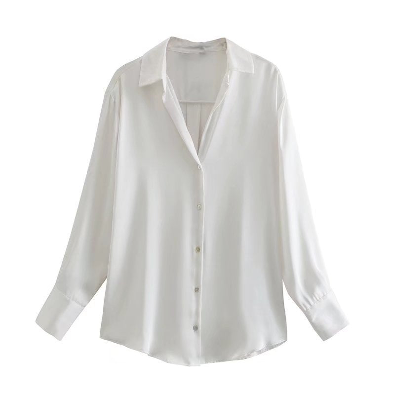 Blusa di seta satinata a 7 colori Valstrend, top elegante con scollatura e maniche lunghe, tessuto lucido e morbido.