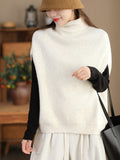 Maglione senza maniche a collo alto e lavorazione a maglia per donna, stile fashion di Valstrend Shop.