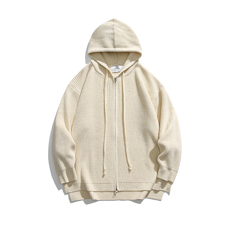 Cardigan con cappuccio zip, maglione largo donna Valstrend, maglia morbida e calda con cappuccio e chiusura a zip.