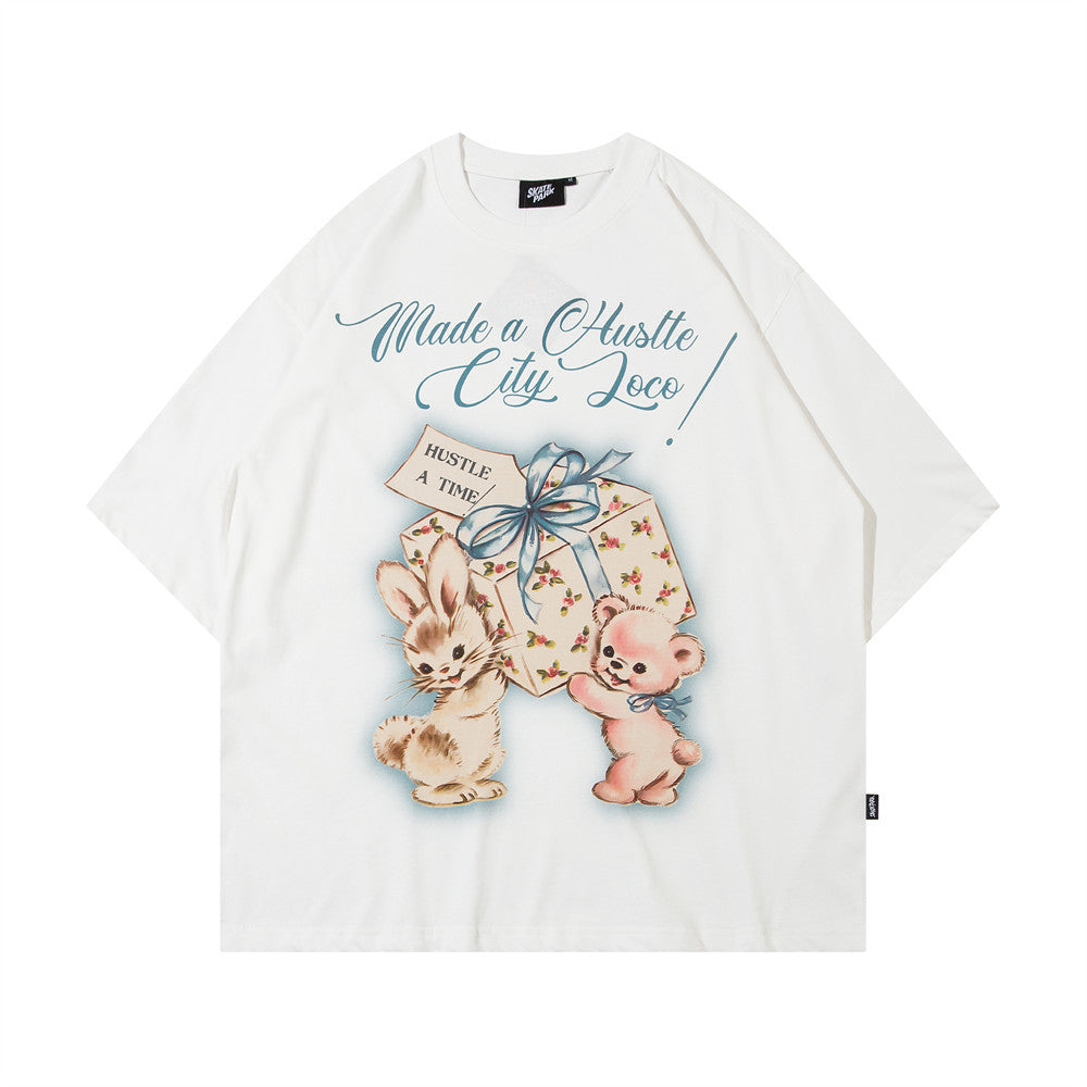 Maglietta a maniche corte Niche High Street Animal Cartoon Valstrend, stampa con animali colorati e dettagli vivaci.