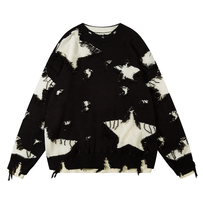 Maglione Valstrend con stella a cinque punte colorata, collo rotondo e stile Heavy Industry, immagine frontale.