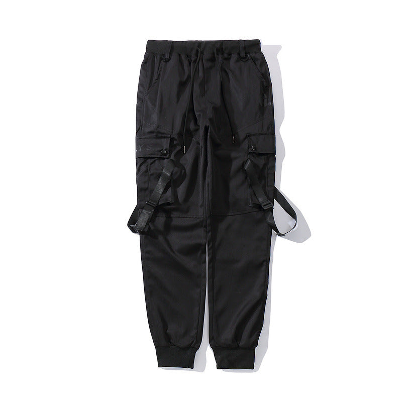 Salopette funzionale nera da uomo Valstrend con tasche multiple, stile skinny, ideale per lavoro e casual.