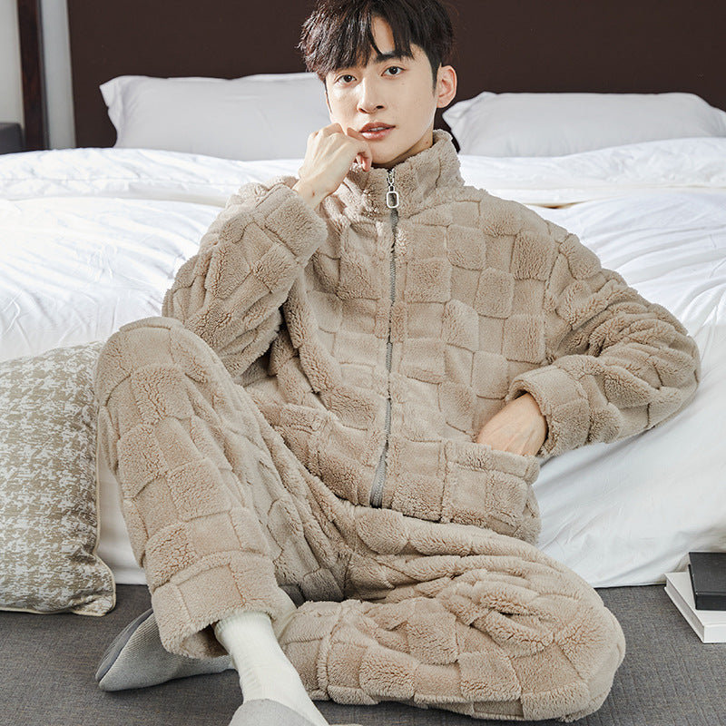 Pigiama uomo Valstrend in velluto jacquard, morbido flanella e fodera in fleece, abbigliamento da relax caldo e comodo