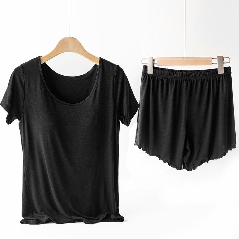 Solid Color Loose-fitting Large Size Strappy T-shirt Undershirt Set Outer Wear Chest Pad Yoga Exercise Suit