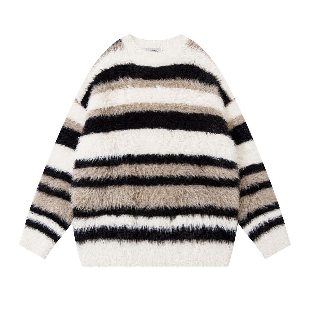 Maglione da uomo a righe in stile pelliccia di visone con girocollo, marca Valstrend, tessuto morbido e caldo.