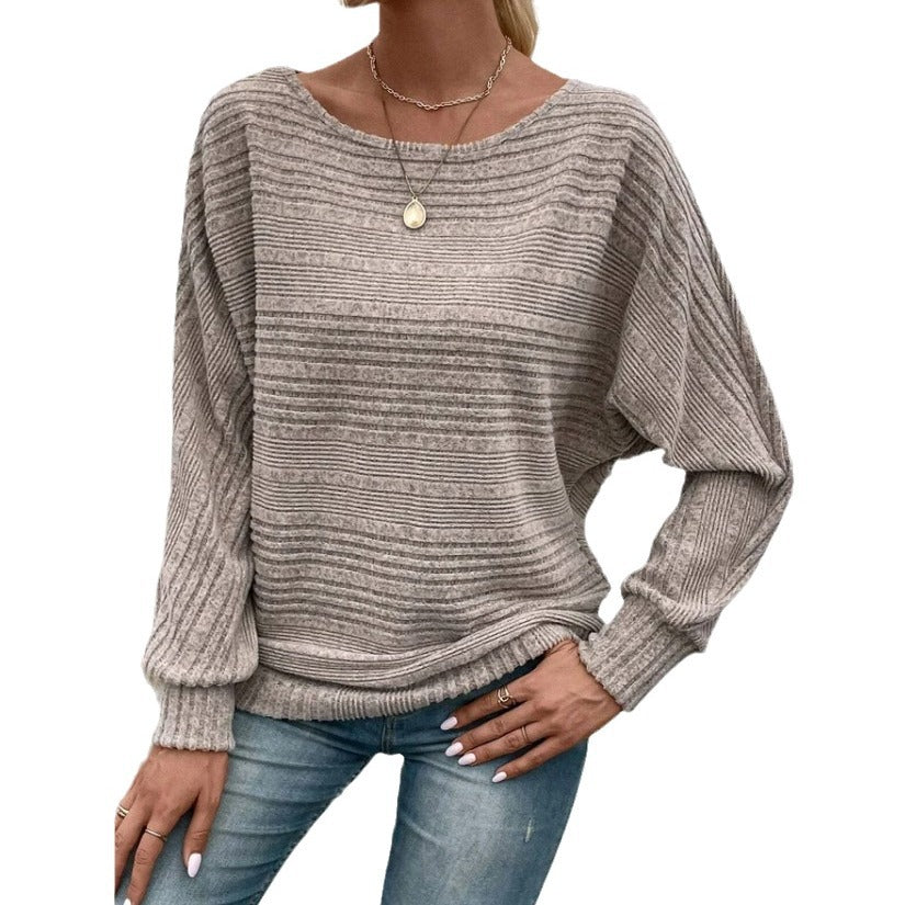 Maglione casual da donna Valstrend in colore unito, maniche lunghe, collo rotondo e dettaglio patchwork, stile comodo e alla moda