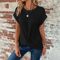 T-shirt donna a maniche corte in spugna, colore solido, con scollo rotondo, marca Valstrend, abbigliamento estivo casual.