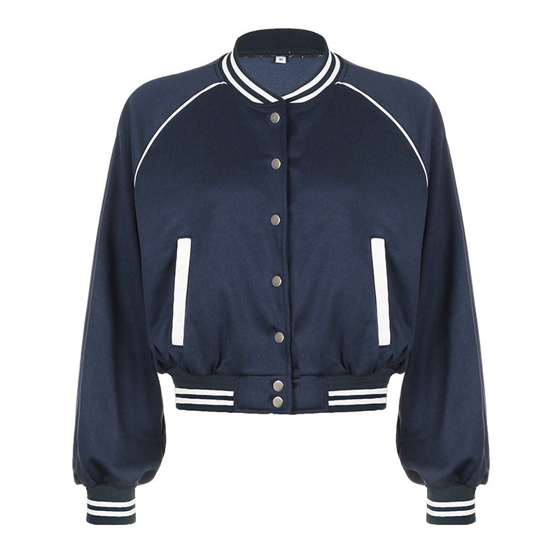 Completo da baseball in stile college americano Valstrend, con colletto alto e patchwork a contrasto di colori.