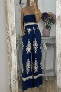 Wrapped Chest Printed Jumpsuit, High Waisted Casual Pants For Women