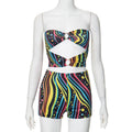 European And American Color Graffiti Printing Ring Hollow-out Tube Top Top Tight Shorts