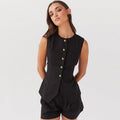 Gilet senza maniche in cotone e lino da donna, vestito Valstrend, dettagli morbidi e tessuto leggero, vista frontale