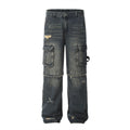 Jeans cargo punk strappati da uomo Valstrend, pantaloni in denim con dettagli destrutturati e stile ribelle.