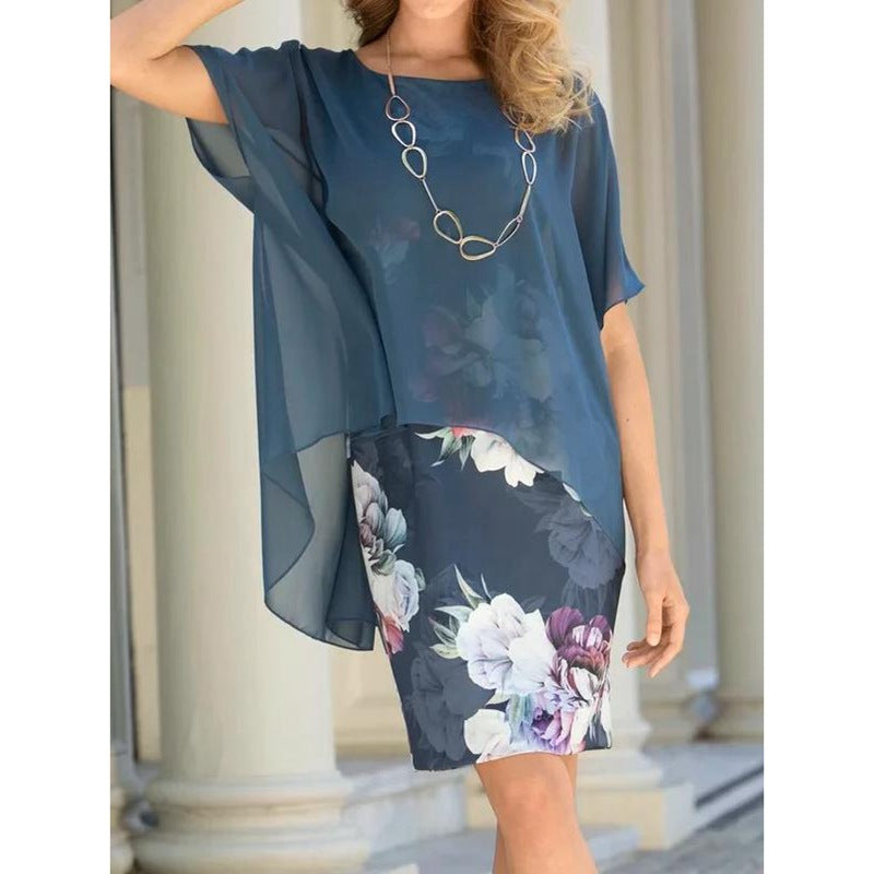 Vestito due pezzi con maglia a girocollo stampata Valstrend, abbigliamento femminile con design elegante e pratico.