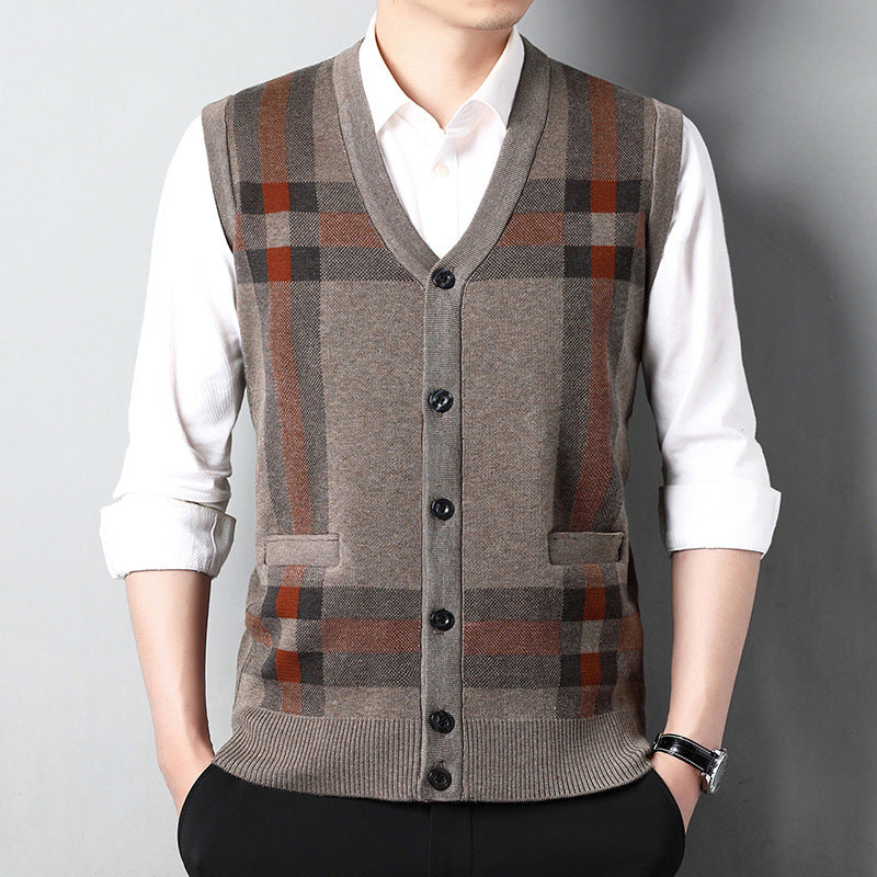 Cardigan in lana spessa a V per uomo, stile moda maschile, marca Valstrend, con tessuto lavorato a maglia.