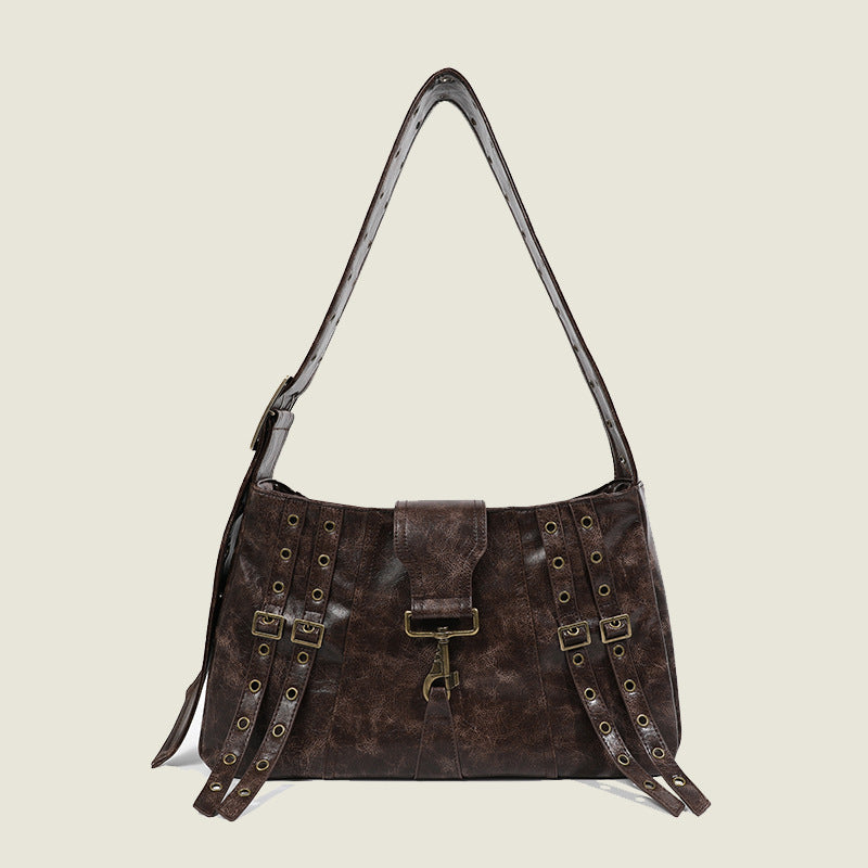 Valstrend shop borsa grande in stile punk con croce in metallo, cinturino decorativo e grande capacità, perfetta per look casual e alternativi