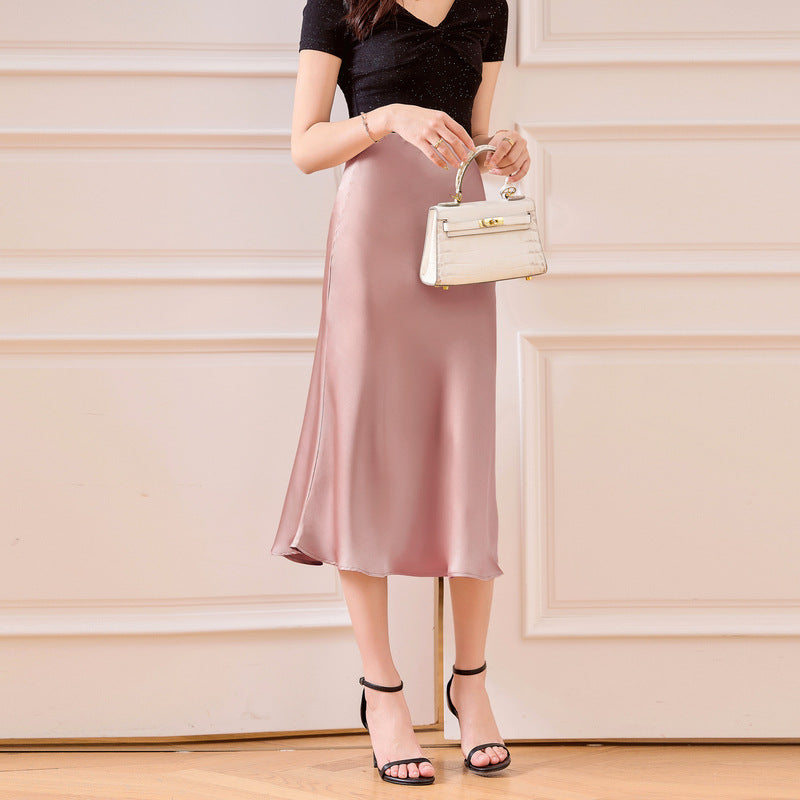 Gonna satinata da donna Valstrend, gonna aderente e lucida in seta satinata, stile elegante e sofisticato.