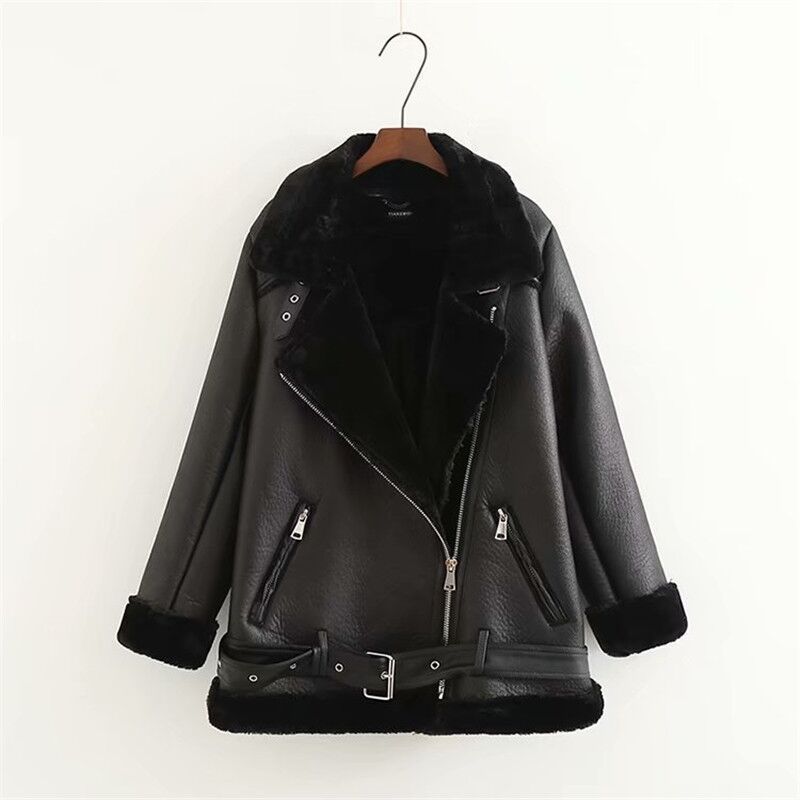 Top donna Valstrend in pelle elegante con cuciture, colore solido, a maniche lunghe e chiusura con zip, stile alla moda.