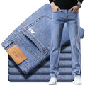 Pantaloni uomo Valstrend in denim leggero, stile business casual, aderenti, adatti a primavera e estate, colore blu chiaro.