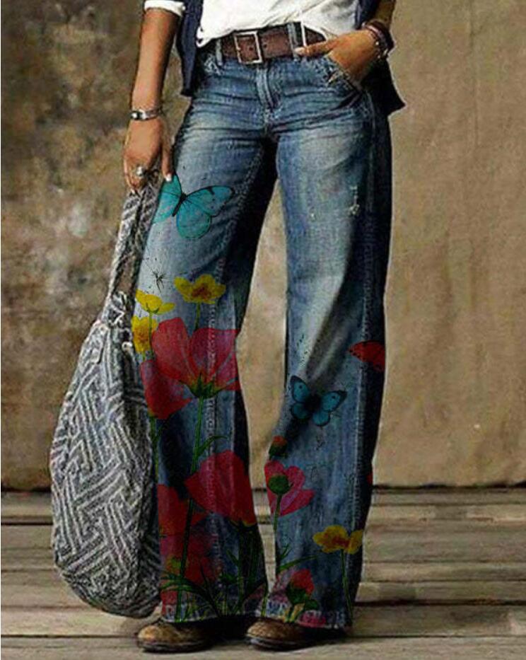 Pantaloni donna plus size con motivo floreale artistico di Valstrend, tessuto leggero e comodo, stile elegante e colorato