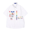 Camicia casual a maniche corte con ricamo cartone animato, marca Valstrend, tessuto leggero e stile informale.