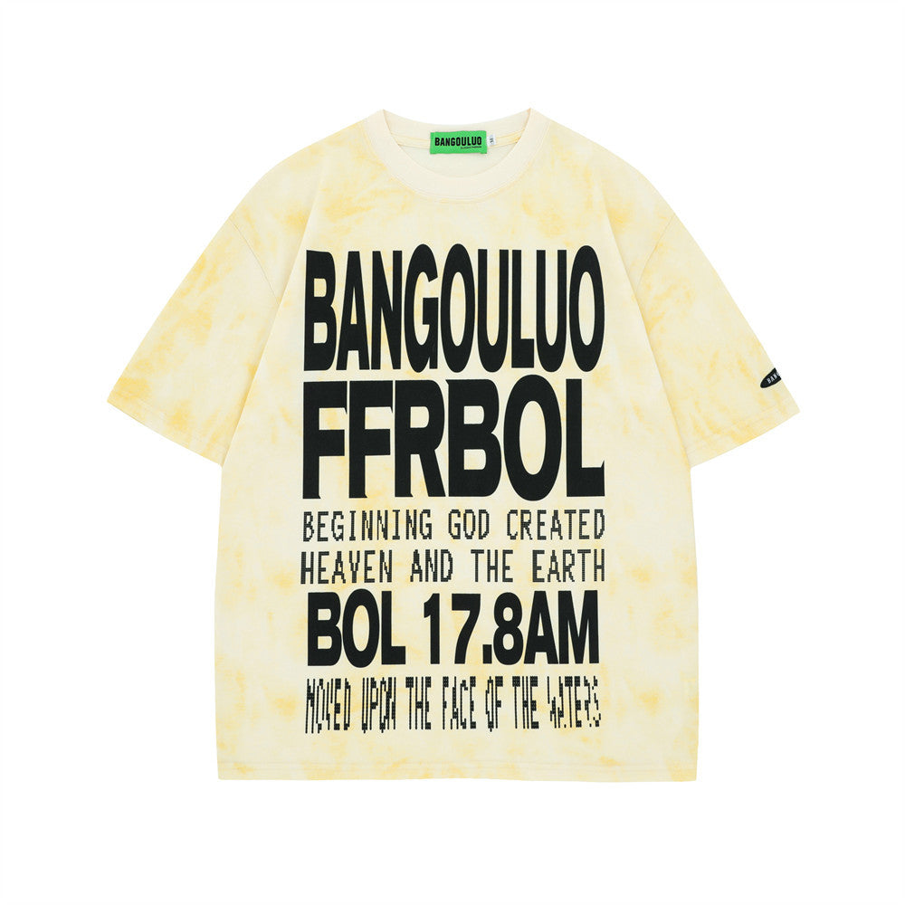 Large-Area Printed Lettered Casual T-shirt