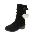Cross-border European And American Large Size Thick Heel Round Toe Mid-calf Retro Smoke Pipe Boots For Women