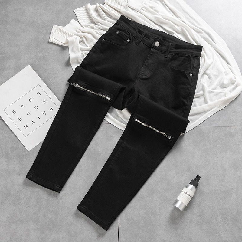 Jeans slim fit da uomo Valstrend con cerniera al ginocchio e strappi, stile casual e moderno