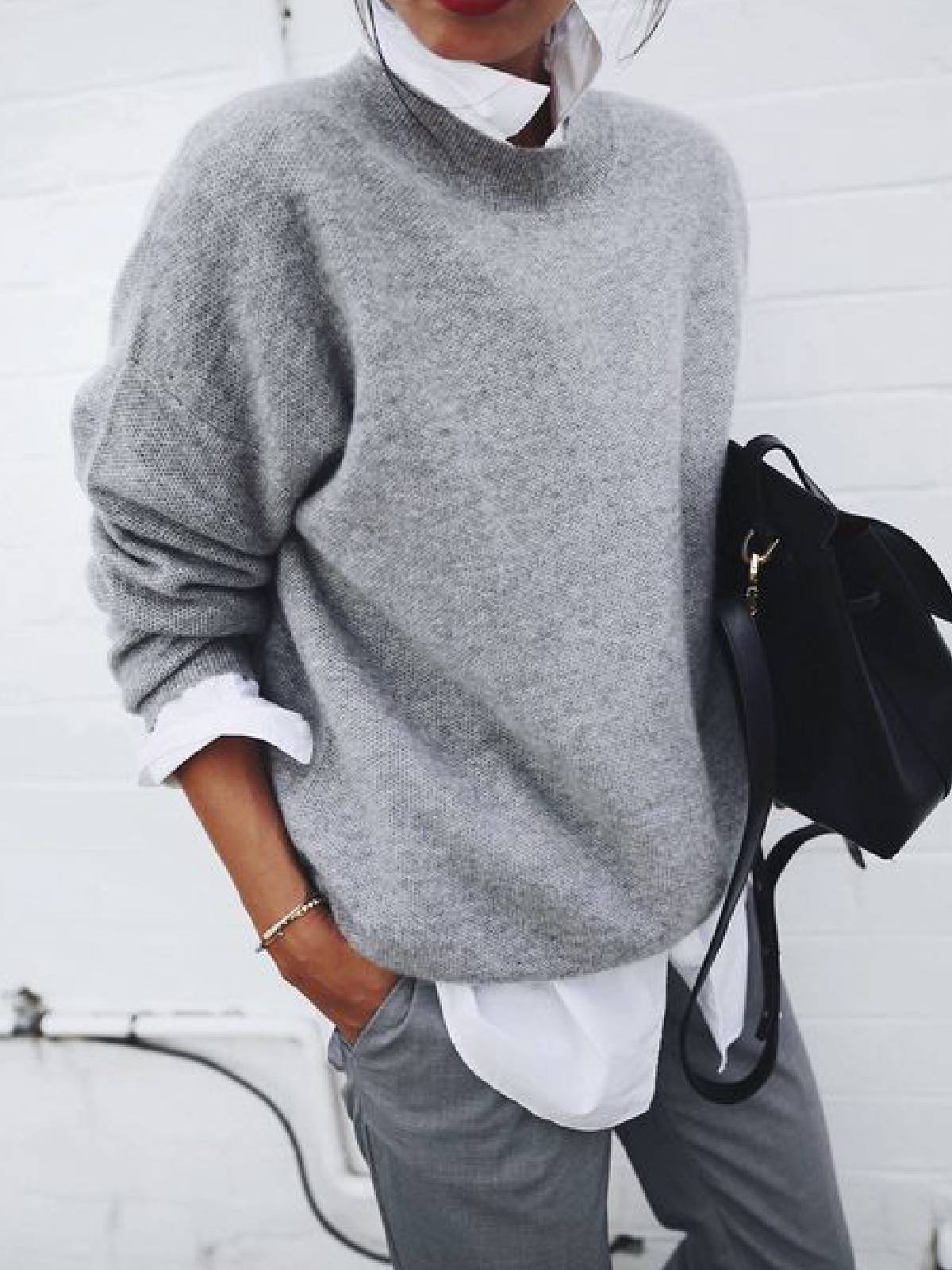 Maglione lungo da donna Valstrend in cashmere tinta unita, maglia lavorata a maglia, stile elegante e caldo.
