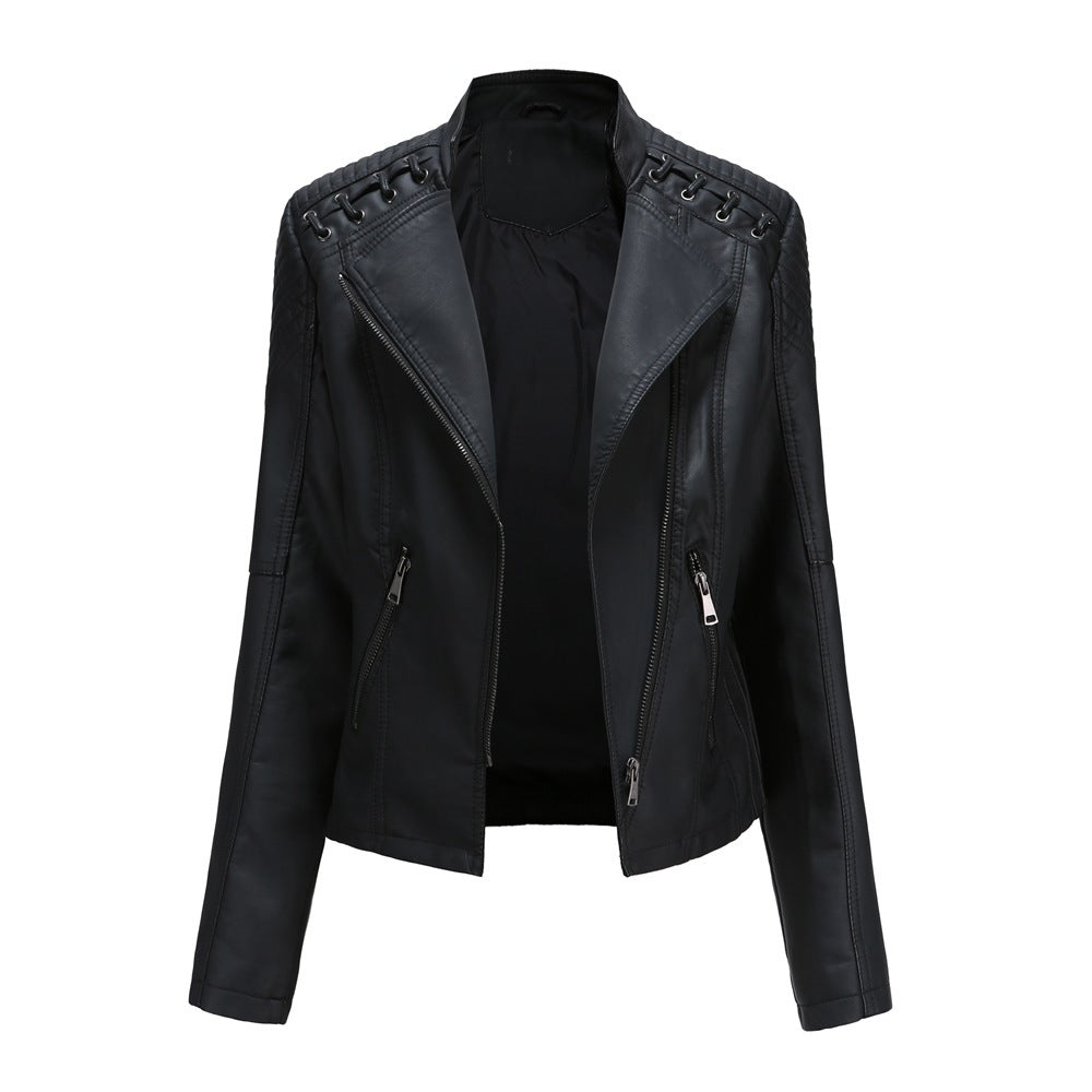 Giacca corta in pelle da donna in stile europeo e americano, moda giovanile, marca Valstrend, abbigliamento femminile.