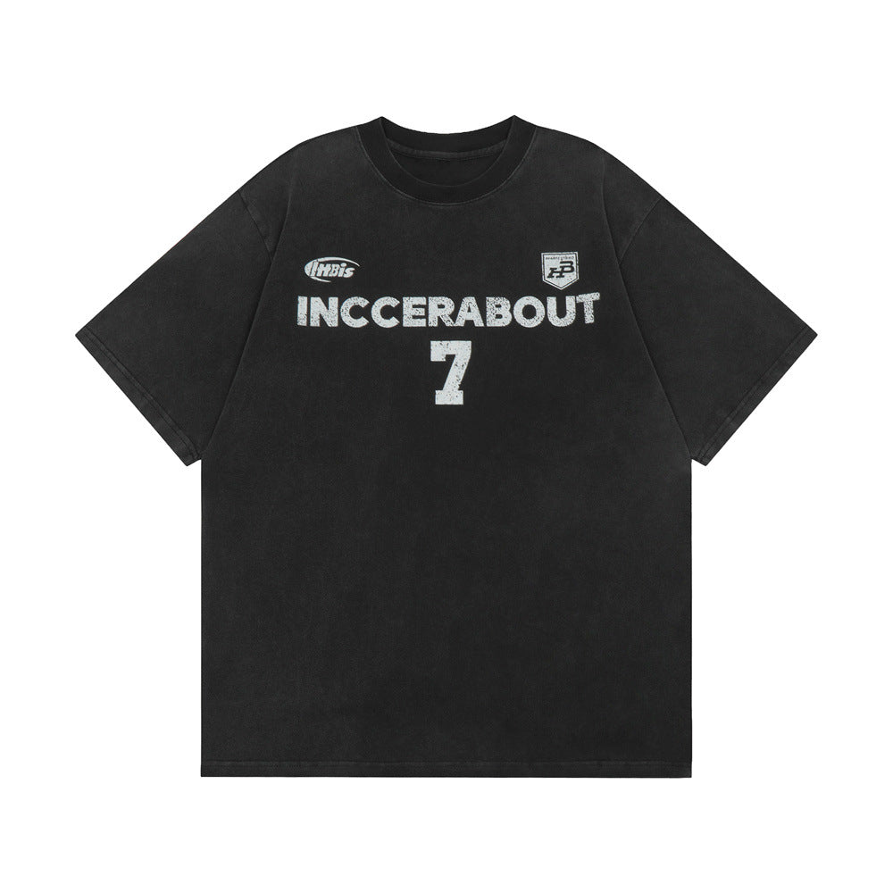 Letter Printing Distressed Wash Short Sleeve