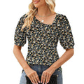 T-shirt donna a maniche corte con stampa floreale, maniche a sbuffo irregolari e vestibilità morbida, marca Valstrend.