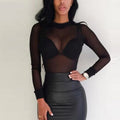 Maglia a maniche lunghe donna Valstrend, tessuto elasticizzato a rete ultra sottile e aderente, stile elegante e moderno.