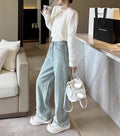 Jeans Valstrend Heavy Industry Beads vintage wash, vita alta e gamba larga, stile mopping, dettaglio di perline vintage.