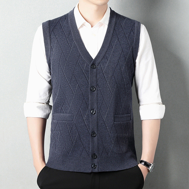 Gilet da uomo Valstrend con spalle larghe e motivo a righe jacquard, tessuto elegante e di alta qualità, ideale per uno stile sofisticato