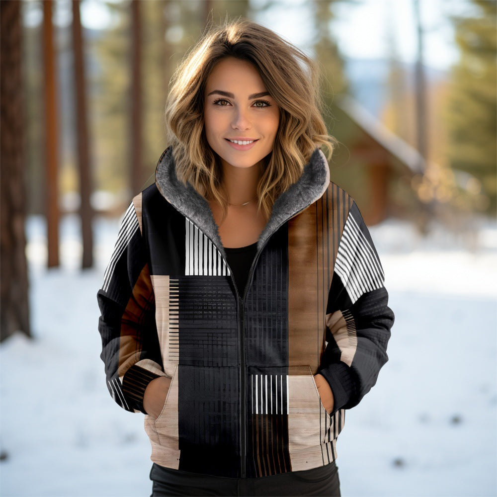 Giaccone donna imbottito in cotone con cappuccio e cerniera, stile 3D, marca Valstrend, vista frontale in immagine.