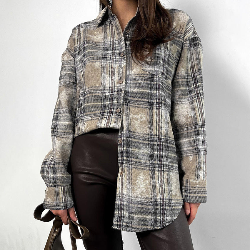 Camicia casual a quadri retro Valstrend con tessuto felpato morbido e stile loose, ideale per un look informale e comodo