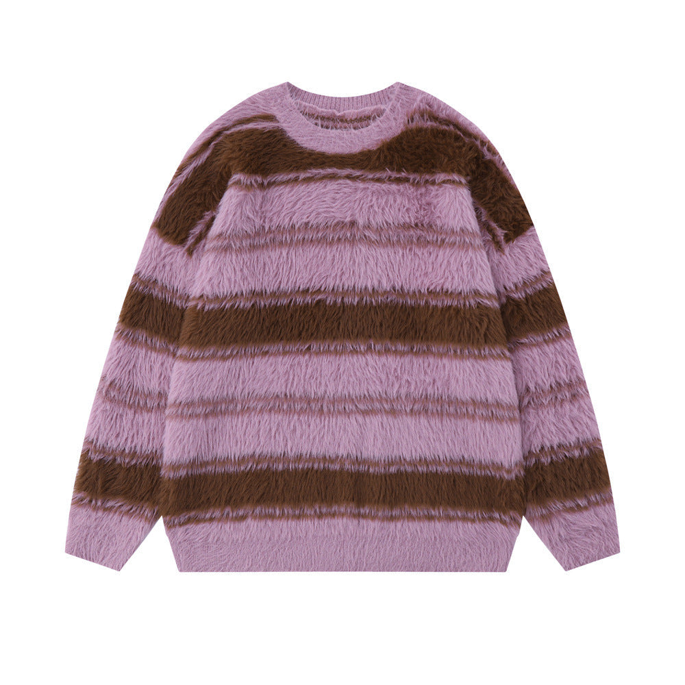 Maglione a righe con collo rotondo e interno in pile per uomo, stile americano, marca Valstrend Shop.