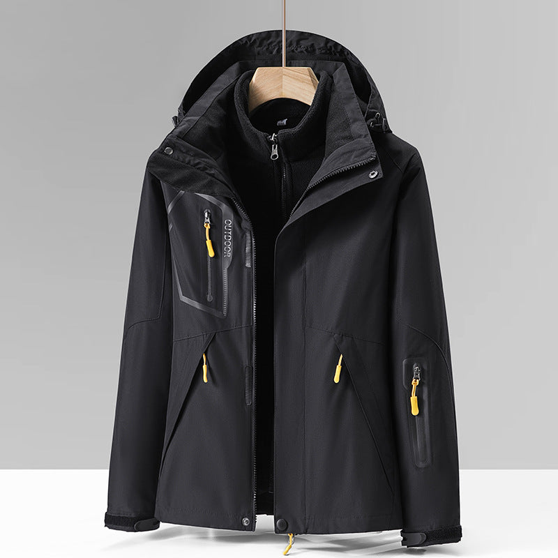 Giacca termica tre-in-uno da esterno Valstrend, cappotto spesso da montagna, tessuto fleece resistente e caldissimo.