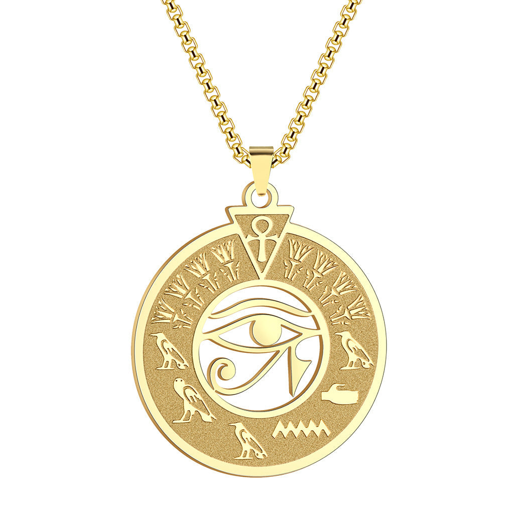 Collana in acciaio inossidabile con geroglifici egizi, stile elegante e dettagli raffinati, da Valstrend shop.