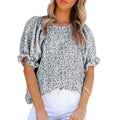 Top donna Valstrend in chiffon con maniche a sbuffo e scollo rotondo, stampa floreale, maniche corte e tessuto leggero.