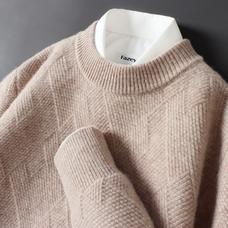Camicia da uomo Valstrend in jacquard spesso, vestibilità ampia con collo rotondo, tessuto morbido e caldo.