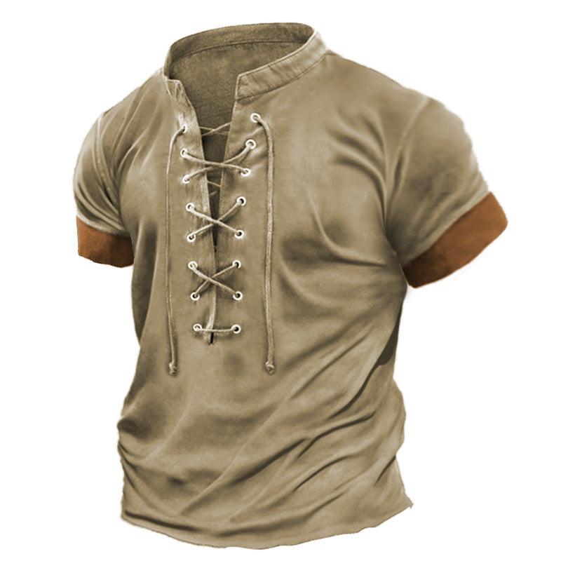 T-shirt casual da uomo Valstrend, stile retrò con allacciatura classica, tessuto morbido e comodo, vista frontale.