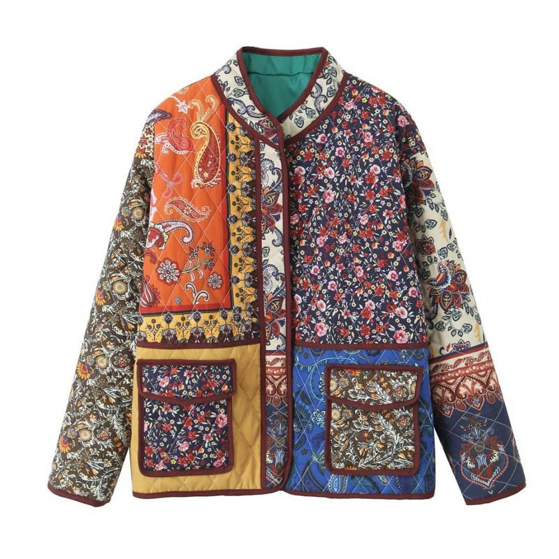 Cappotto imbottito in cotone con tasche a contrasto stampate, marchio Valstrend, stile caldo e casual.
