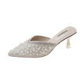 Sandali da donna Valstrend con tacco stiletto appuntito, decorati con diamanti e perle, eleganti e alla moda.
