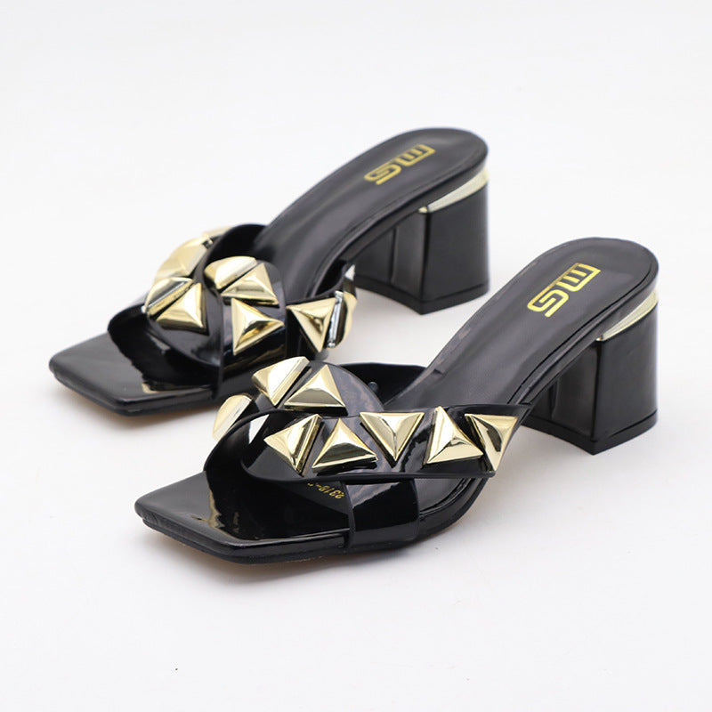 Sandali aperti con tacco chunky e design semplice, scarpe estive all-matching donna Valstrend Shop, ideali per outdoor.
