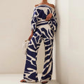 Set estivo da donna Valstrend, completo casual con maglietta a maniche a pipistrello e pantaloni larghi a vita alta con stampa.