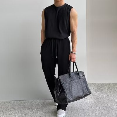 Canotta estiva da uomo Valstrend, senza maniche, T-shirt sportiva a due pezzi, ideale per attività all'aperto e sport.